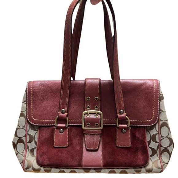 Coach Special Edition 2004 Brown Signature C Burgundy Suede Leather Satchel 7065 - Picture 1 of 10